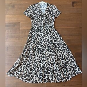 Mango Suit Leopard‎ Animal Print Midi Shirt Waist Dress